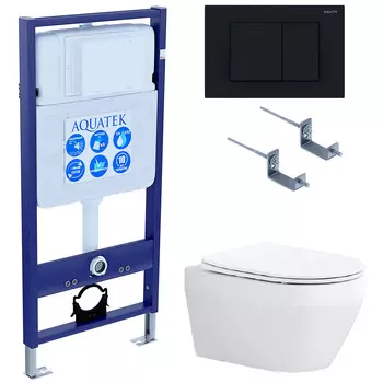 Комплект инсталляции Aquatek Set AQUATEK ЛЕЯ-012 4в1 (рама Standard INS-0000012 с звукоиз.прокладкой+крепеж KKI-0000002+кнопкаKDI-0000012+унитаз ЛЕЯ AQ1199-00 с крышкой-сиденьем)