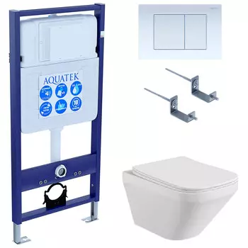 Комплект инсталляции Aquatek Set AQUATEK ЛИРА-009 4в1 (рама Standard INS-0000012 с звукоиз.прокладкой+крепеж KKI-0000002+кнопкаKDI-0000009+унитаз ЛИРА AQ1155-00 с крышкой-сиденьем)