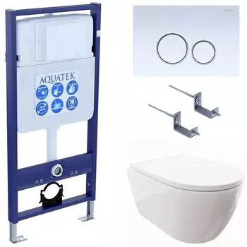 Комплект инсталляции Aquatek SET AQUATEK ПОЛАРИС-015 4в1 (рама AQUATEK Standard INS-0000012+унитаз ПОЛАРИС AQ0700-00 с тонким сиденьем soft-close+ крепеж KKI-0000002 +панель KDI-0000015)