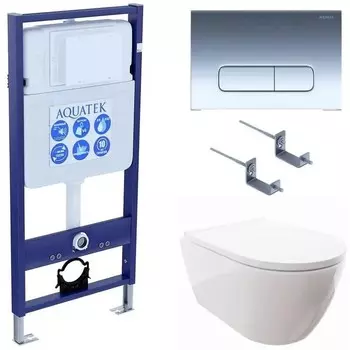 Комплект инсталляции Aquatek SET AQUATEK ПОЛАРИС-016 4в1 (рама AQUATEK Standard INS-0000012+унитаз ПОЛАРИС AQ0700-00 с тонким сиденьем soft-close+ крепеж KKI-0000002 +панель KDI-0000016)
