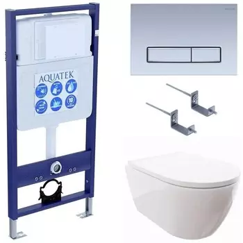Комплект инсталляции Aquatek SET AQUATEK ПОЛАРИС-027 4в1 (рама AQUATEK Standard INS-0000012+унитаз ПОЛАРИС AQ0700-00 с тонким сиденьем soft-close+ крепеж KKI-0000002 +панель KDI-0000027)