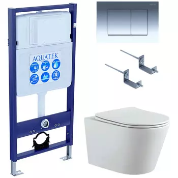 Комплект инсталляции Aquatek Set AQUATEK ВЕГА-010 4в1 (рама Standard INS-0000012 с звукоиз.прокладкой+крепеж KKI-0000002+кнопкаKDI-0000010+унитаз ВЕГА AQ1905-00 с крышкой-сиденьем)