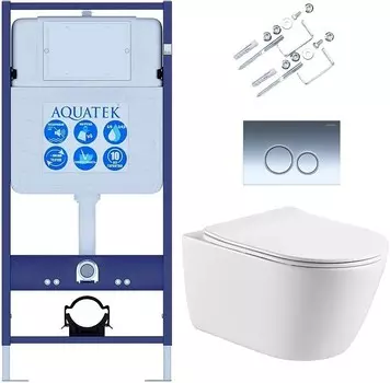 Комплект инсталляции Aquatek SET ОБЕРОН KDI18 (рама INS-0000012 с клав. KDI-0000018 Хром и крепежом KKI-0000002+унитаз ОБЕРОН AQ1363W-00)