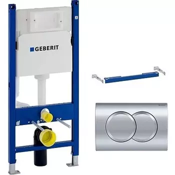 Комплект инсталляции Geberit Duofix 458.149.21.1 для подвесного унитаза, со смывным бачком Delta 12см, смывная клавиша Delta01, крепёж к стене, Хром
