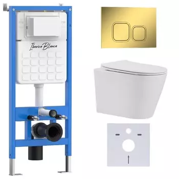 Комплект инсталляции Iberica Blanca IB001.BRA.231.836 (инсталляция + унитаз BURGOS ALTO IB.BRA.231.1B1 + кл. смыва шампань/ золото глянцевый ESTI-Q IB.B083.006.001) (2 коробки)