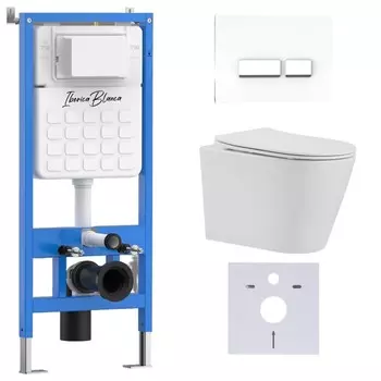 Комплект инсталляции Iberica Blanca IB001.BRA.231.2210 (инсталляция + унитаз BURGOS ALTO IB.BRA.231.1B1 + кл. смыва белая, глянцевая, стекло CRYSTAL-R IB.B022.001.00) (2 коробки)