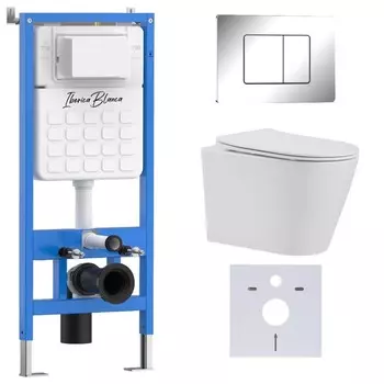 Комплект инсталляции Iberica Blanca IB001.BRA.231.1131 (инсталляция + унитаз BURGOS ALTO IB.BRA.231.1B1 + кл. смыва хром глянцевый из нержавеющей стали INOX-C IB.B011.003.001) (2 коробки)