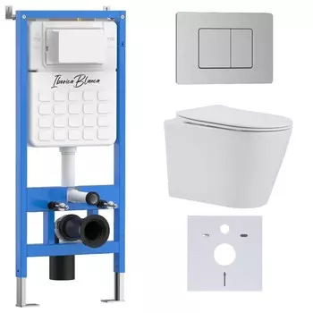 Комплект инсталляции Iberica Blanca IB001.BRA.231.1132 (инсталляция + унитаз BURGOS ALTO IB.BRA.231.1B1 + кл. смыва хром матовый из нержавеющей стали INOX-C IB.B011.003.002) (2 коробки)