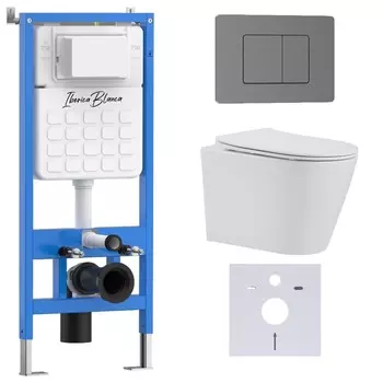 Комплект инсталляции Iberica Blanca IB001.BRA.231.1180 (инсталляция + унитаз BURGOS ALTO IB.BRA.231.1B1 + кл. смыва вороненая стальINOX-C IB.B011.008.000) (2 коробки)