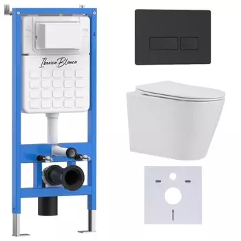 Комплект инсталляции Iberica Blanca IB001.BRA.231.212 (инсталляция + унитаз BURGOS ALTO (IB.BRA.231.1B1) + кл. смыва черный матовый ESTI-R (IB.B021.002.000) (2 коробки)
