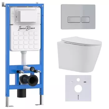 Комплект инсталляции Iberica Blanca IB001.BRA.231.214 (инсталляция + унитаз BURGOS ALTO IB.BRA.231.1B1 + кл. смыва хром матовый ESTI-R IB.B021.004.000) (2 коробки)