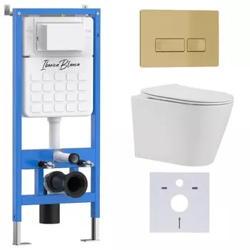 Комплект инсталляции Iberica Blanca IB001.BRA.231.215 (инсталляция + унитаз BURGOS ALTO IB.BRA.231.1B1 + кл. смыва золото матовое ESTI-R IB.B021.005.000) (2 коробки)