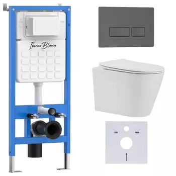 Комплект инсталляции Iberica Blanca IB001.BRA.231.218 (инсталляция + унитаз BURGOS ALTO IB.BRA.231.1B1 + кл. смыва серый/графит матовый ESTI-R IB.B021.008.000) (2 коробки)