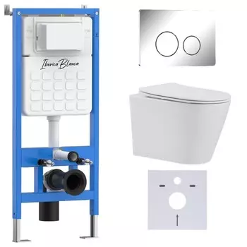 Комплект инсталляции Iberica Blanca IB001.BRA.231.8131 (инсталляция + унитаз BURGOS ALTO IB.BRA.231.1B1 + кл. смыва хром глянцевый из нержавеющей стали INOX-O IB.B081.003.001) (2 коробки)