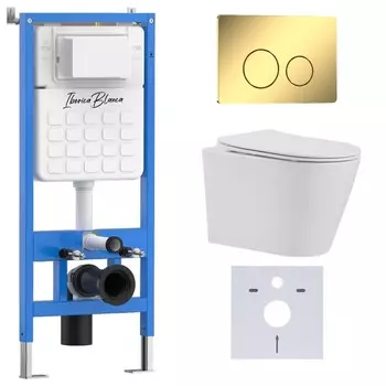 Комплект инсталляции Iberica Blanca IB001.BRA.231.816 (инсталляция + унитаз BURGOS ALTO IB.BRA.231.1B1 + кл. смыва шампань/ золото глянцевый INOX-O IB.B081.006.002) (2 коробки)