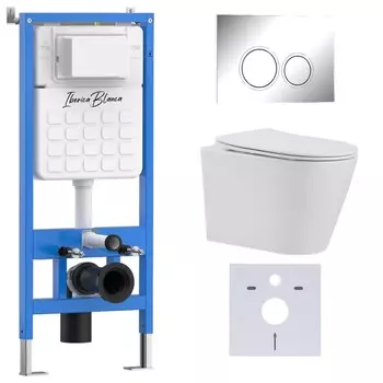 Комплект инсталляции Iberica Blanca IB001.BRA.231.823 (инсталляция + унитаз BURGOS ALTO IB.BRA.231.1B1 + кл. смыва хром глянцевый ESTI-O IB.B082.003.002) (2 коробки)