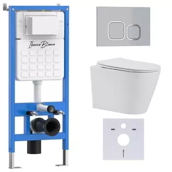 Комплект инсталляции Iberica Blanca IB001.BRA.231.834 (инсталляция + унитаз BURGOS ALTO IB.BRA.231.1B1 + кл. смыва хром матовый ESTI-Q IB.B083.004.002) (2 коробки)