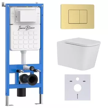 Комплект инсталляции Iberica Blanca IB001.TLA.231.1150 (инсталляция + унитаз TOLEDO ALTO IB.TLA.231.1B1 + кл. смыва золото INOX-C (IB.B011.005.000) (2 коробки)