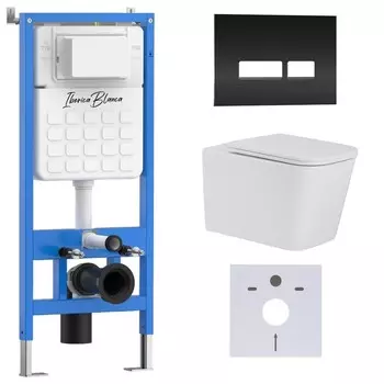 Комплект инсталляции Iberica Blanca IB001.TLA.234.2211 (инсталляция + унитаз TOLEDO ALTO IB.TLA.234.1B1 + кл. смыва черная, глянцевая, стекло CRYSTAL-R (IB.B022.001.001) (2 коробки)