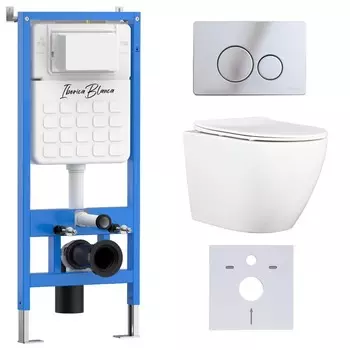 Комплект инсталляции Iberica Blanca (инсталляция + унитаз BILBAO ALTO (IB.BLA.231.1B1) + кл. смыва хром глянцевый, нержавеющая сталь INOX-O IB.B081.003.001 (IB001.BLA.231.8131) (2 коробки)