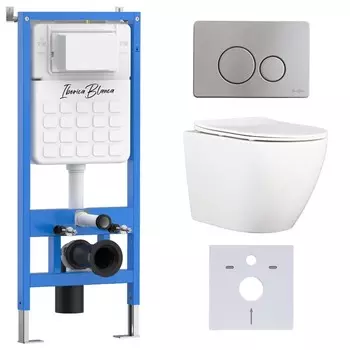 Комплект инсталляции Iberica Blanca (инсталляция + унитаз BILBAO ALTO (IB.BLA.231.1B1) + кл. смыва хром матовый, нержавеющая сталь INOX-O IB.B081.003.002 (IB001.BLA.231.8132) (2 коробки)