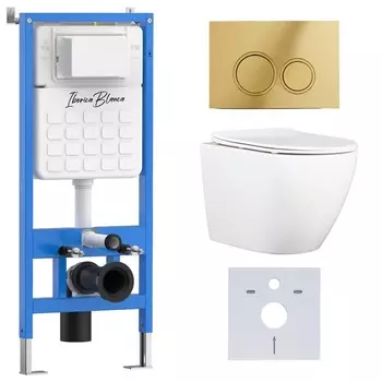 Комплект инсталляции Iberica Blanca (инсталляция + унитаз BILBAO ALTO (IB.BLA.231.1B1) + кл. смыва шампань/золото глянцевый, пластик ESTI-O IB.B082.006.001 (IB001.BLA.231.826) (2 коробки)