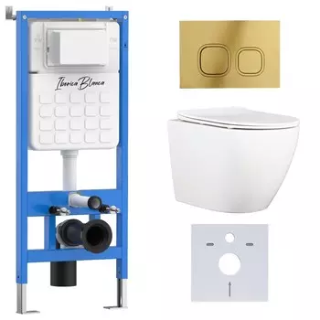 Комплект инсталляции Iberica Blanca (инсталляция + унитаз BILBAO ALTO (IB.BLA.231.1B1) + кл. смыва шампань/золото глянцевый, пластик ESTI-Q IB.B083.006.001 (IB001.BLA.231.836) (2 коробки)