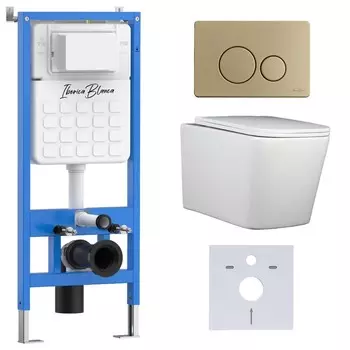 Комплект инсталляции Iberica Blanca (инсталляция + унитаз TOLEDO ALTO (IB.TLA.231.1B1) + кл. смыва золото матовый, нержавеющая сталь INOX-O IB.B081.005.003 (IB001.TLA.231.815) (2 коробки)