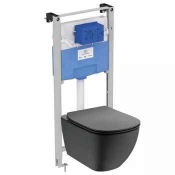 Комплект инсталляции Ideal Standard СЕТ TESI T3868V3 Silk Black (унитаз T0079V3+сидение T3527V3+инсталляция R020467)
