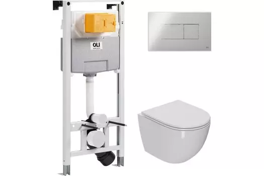 Комплект инсталляции OLI 879235pKA00+PN41041 (Сет: OLI 120 ECO Sanitarblock pneumatic+Панель KARISMA, хр. гл. + Унитаз Point Афина PN41041)