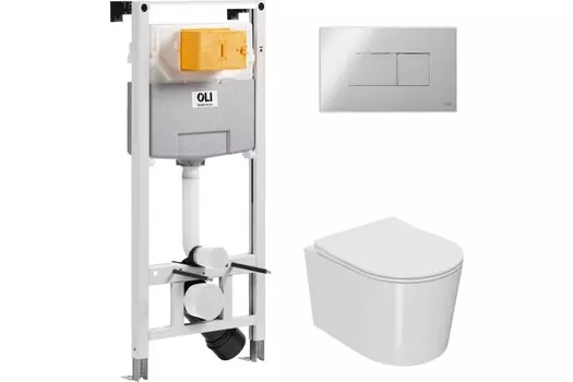 Комплект инсталляции OLI 879235pKA00+PN41701 (Сет: OLI 120 ECO Sanitarblock pneumatic+Панель KARISMA, хр. гл. + Унитаз Point Веста PN41701)