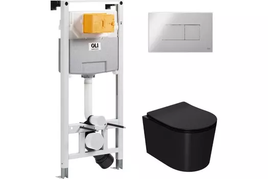 Комплект инсталляции OLI 879235pKA00+PN41701BM (Сет: OLI 120 ECO Sanitarblock pneumatic+Панель KARISMA, хр. гл.+Унитаз Point Веста, чёрн PN41701BM)