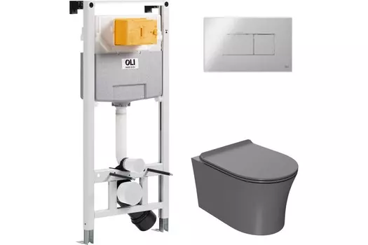 Комплект инсталляции OLI 879235pKA00+PN41711GM (Сет: OLI 120 ECO Sanitarblock pneumatic+Панель KARISMA, хр. гл.+Унитаз Point Вега, сер мат PN41711GM)