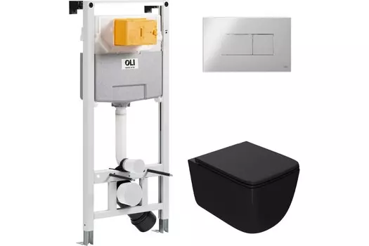 Комплект инсталляции OLI 879235pKA00+PN41831BM (Сет: OLI 120 ECO Sanitarblock pneumatic+Панель KARISMA, хр гл+Унитаз Point Меркурий, чёрн PN41831BM)