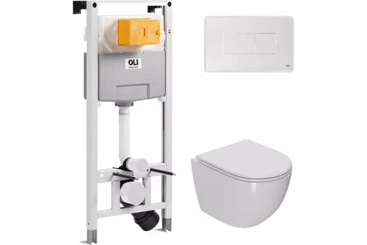 Комплект инсталляции OLI 879235pKA01+PN41041 (Сет: OLI 120 ECO Sanitarblock pneumatic+Панель KARISMA,бел., OLI + Унитаз Point Афина PN41041)