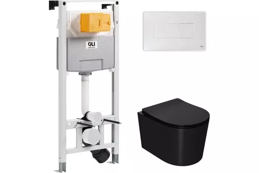 Комплект инсталляции OLI 879235pKA01+PN41701BM (Сет: OLI 120 ECO Sanitarblock pneumatic+Панель KARISMA,бел.,+Унитаз Point Веста, чёрн мат PN41701BM)