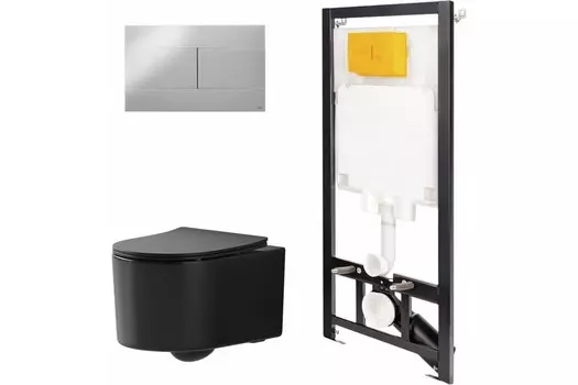 Комплект инсталляции OLI 886914SIOO+PN41701BM (Сет: Инстал.OLI 80 ECO +панель Slim хр. гл., OLI+Унитаз Point Веста PN41701BM чёрн мат)