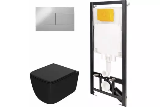 Комплект инсталляции OLI 886914SIOO+PN41831BM (Сет: Инстал.OLI 80 ECO +панель OLI Slim хр. гл. +Унитаз Point Меркурий PN41831BM чёрный)