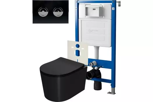 Комплект инсталляции Point PN48208BC (Элемент П PN45121 +Клавиша Венера чер/хром PN44072BC +Унитаз Веста чёрный мат.)