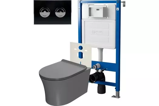 Комплект инсталляции Point PN48214BC (Элемент П PN45121 +Клавиша Венера чер/хром PN44072BC +Унитаз Вега серый мат.)