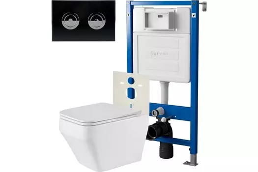 Комплект инсталляции Point PN48308BC (Элемент П PN45121 +Клавиша черн/хром +Унитаз Аврора PN41101)