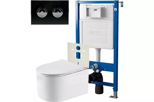 Комплект инсталляции Point PN48320BC (Элемент П PN45121 +Клавиша черн/хром +Унитаз Омега PN41902)