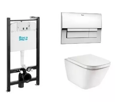 Комплект инсталляции Roca GAP CLEAN RIM 4 в 1 (система инсталляции+подвесной унитаз+сиденье с механизмом Soft-Closing+смывная клавиша, хром) (7893104100)