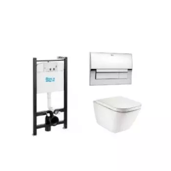 Комплект инсталляции Roca GAP CLEAN RIM 4 в 1 (система инсталляции+подвесной унитаз+сиденье с механизмом Soft-Closing+смывная клавиша, хром) (7893104100)