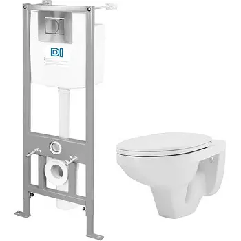 Комплект инсталляции Rosa ПЭК DI (Унитаз Рио подвесной с сиденьем, с хром панелью 2кнопки) (Вн ПуР04)