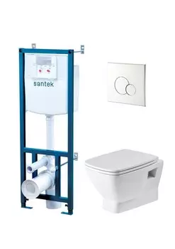 Комплект инсталляции Santek НЕО ПЭК rimless 1WH501572 (подвесной унитаз с сиденьем, инсталляция, панель хром. глянец)