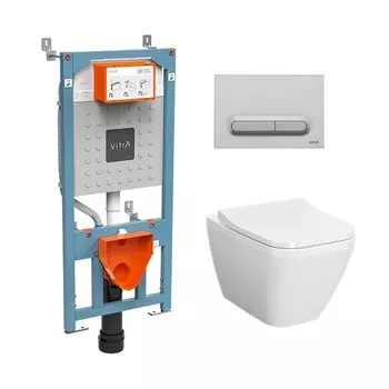Комплект инсталляции Vitra 9856B003-7206 (Integra Square унитаз подв. безободковый +тонкое сиденье МЛ +инсталляция +панель смыва матовый хром)