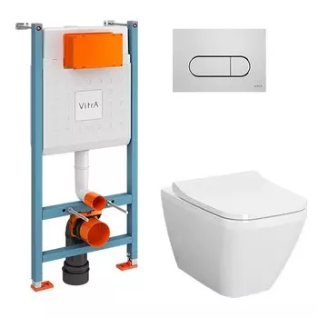 Комплект инсталляции Vitra 9856B003-7207 (Integra Square подв. безободковый унитаз +тонкое сиденье МЛ +инсталляция +панель смыва хром глянец)