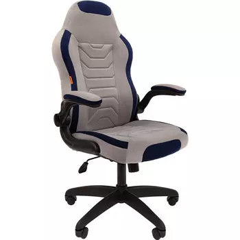 Кресло Chairman game 50 серый/синий велюр Т53/Т82 пластик черный