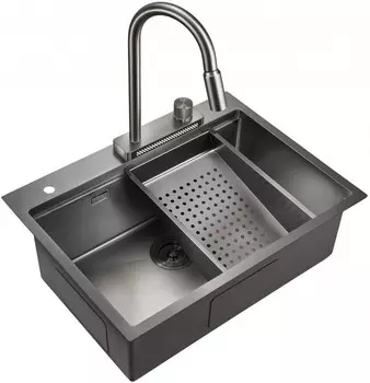 Кухонная мойка Milacio Denia 68 Steel сталь воронёная (MC.77419) Комплект: мойка, смеситель и коландер